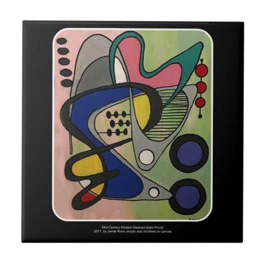 Mid Century Mod Astro Picnic painting on a Fliese (Vorderseite)