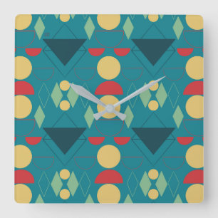 Mid Century Mod Geometric Turquoise  Quadratische Wanduhr