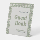 Mid Century Mod Retro Wedding Green Gästebuch Sockelschild (Vorderseite)