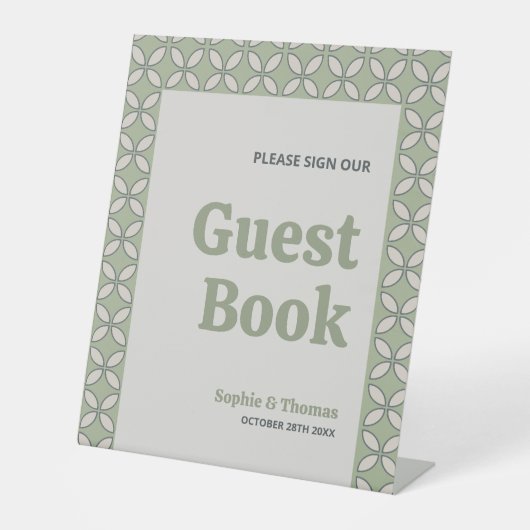 Mid Century Mod Retro Wedding Green Gästebuch Sockelschild (Vorderseite)