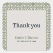 Mid Century Mod Retro Wedding Green Vielen Dank Quadratischer Aufkleber (Vorderseite)