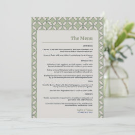 Mid Century Mod Retro Wedding Olive Green Menu Menükarte