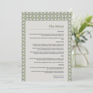 Mid Century Mod Retro Wedding Olive Green Menu Menükarte