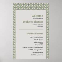 Mid Century Mod Retro Wedding Olive Green Programm Poster