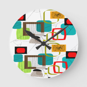 Mid-Century Modern Abstract Design Runde Wanduhr