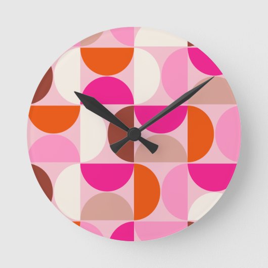 Mid Century Modern Abstract Pattern Pink Orange Runde Wanduhr (Vorderseite)