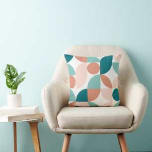 Mid Century Modern Abstrakt 26 Türkis, Pfirsich, K Kissen