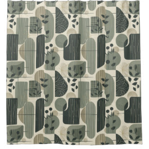 Mid Century Modern Abstraktes Muster Sagegrün Duschvorhang