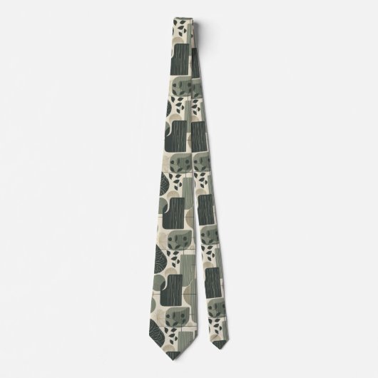 Mid-Century-Modern-Abstraktes Muster Sagegrün Krawatte (Vorderseite)