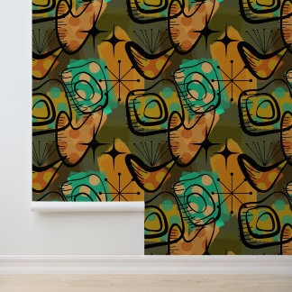 Mid-Century-Modern-Aqua- und Gold-Vibes Tapete