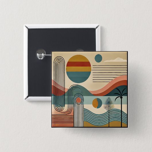 Mid Century Modern Art Beach Sunrise Button (Vorne & Hinten)