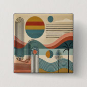 Mid Century Modern Art Beach Sunrise Button (Vorderseite)