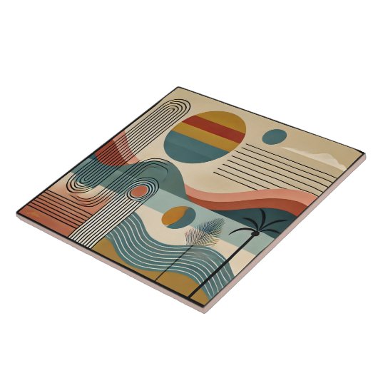 Mid Century Modern Art Beach Sunrise Fliese (Seite)