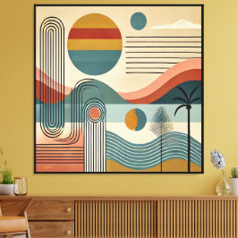 Mid Century Modern Art Beach Sunrise Leinwanddruck
