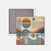 Mid Century Modern Art Beach Sunrise Magnet (Vorderseite/Rückseite)