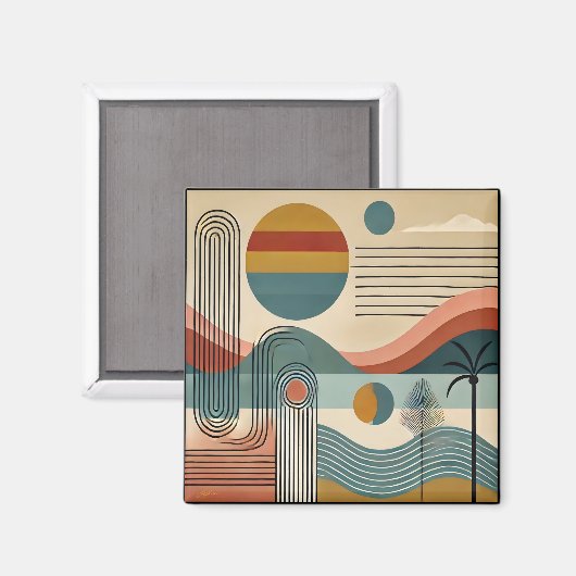 Mid Century Modern Art Beach Sunrise Magnet (Vorderseite/Rückseite)