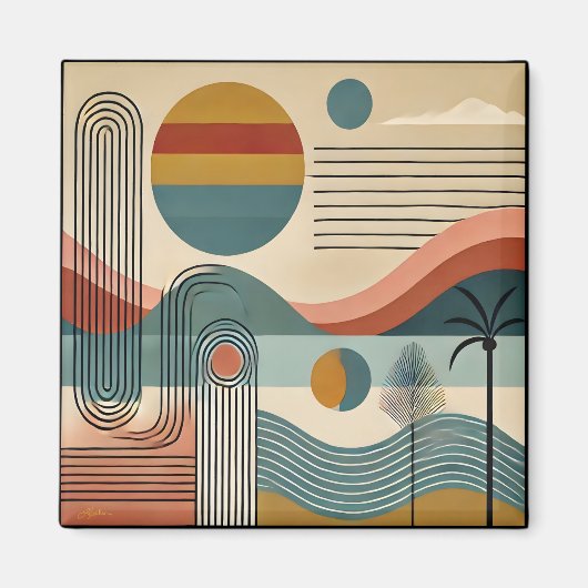 Mid Century Modern Art Beach Sunrise Magnet (Vorne)