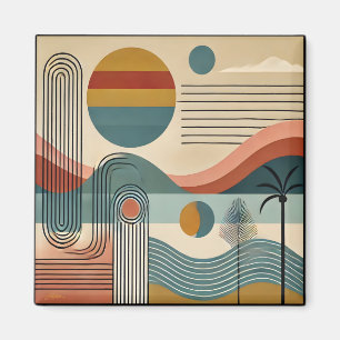 Mid Century Modern Art Beach Sunrise Magnet