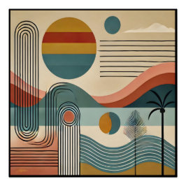 Mid Century Modern Art Beach Sunrise Poster