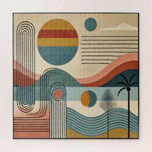 Mid Century Modern Art Beach Sunrise Puzzle