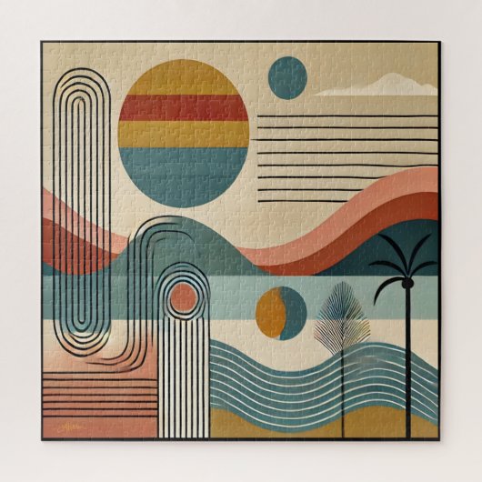 Mid Century Modern Art Beach Sunrise Puzzle (Vertikal)