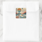 Mid Century Modern Art Beach Sunrise Quadratischer Aufkleber (Tasche)