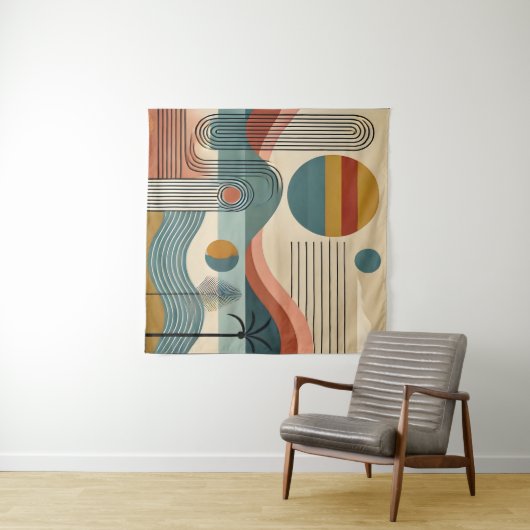 Mid Century Modern Art Beach Sunrise Wandteppich (Beispiel (Horizontal))