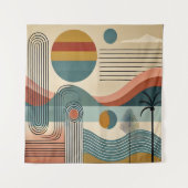 Mid Century Modern Art Beach Sunrise Wandteppich (Vorderseite)