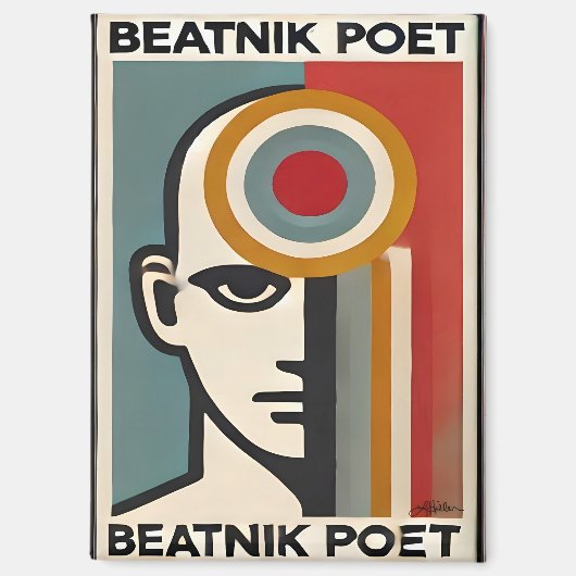 Mid Century Modern Art Beatnik Dichter Magnet (Vorderseite)