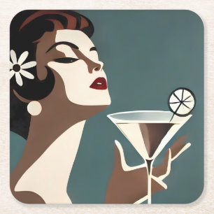 Mid Century Modern Art Die Martini-Diva Rechteckiger Pappuntersetzer
