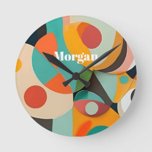 Mid Century Modern Art Monogramm oder Name, Geomet Runde Wanduhr