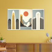Mid Century Modern Art Mountain Lake Sunrise Leinwanddruck (Insitu (Wohnzimmer))
