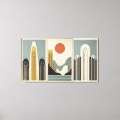 Mid Century Modern Art Mountain Lake Sunrise Leinwanddruck (Vorderseite)