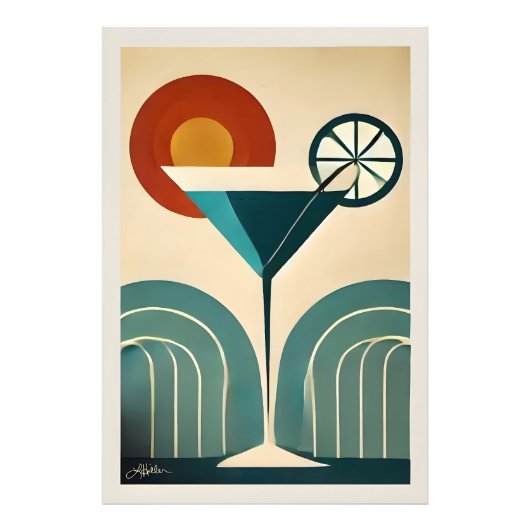 Mid Century Modern Art Mountain Sunrise Martini Fotodruck (Vorne)