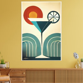 Mid Century Modern Art Mountain Sunrise Martini Leinwanddruck