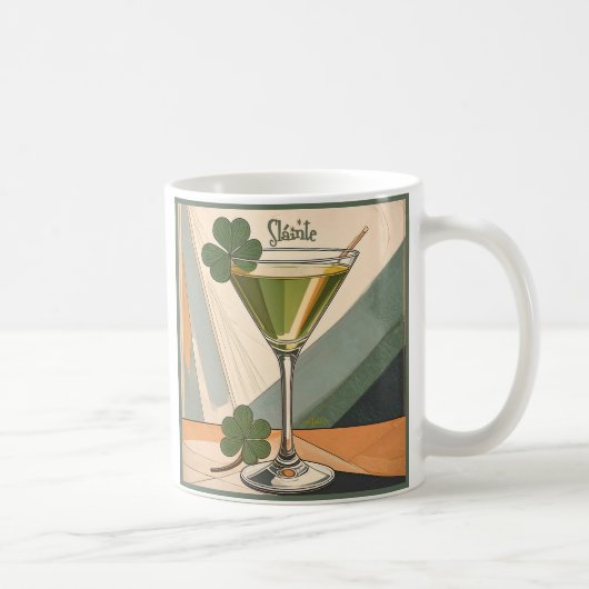 Mid Century Modern Art Shamrock Martini Sláinte! Kaffeetasse (Rechts)