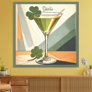 Mid Century Modern Art Shamrock Martini Sláinte! Leinwanddruck