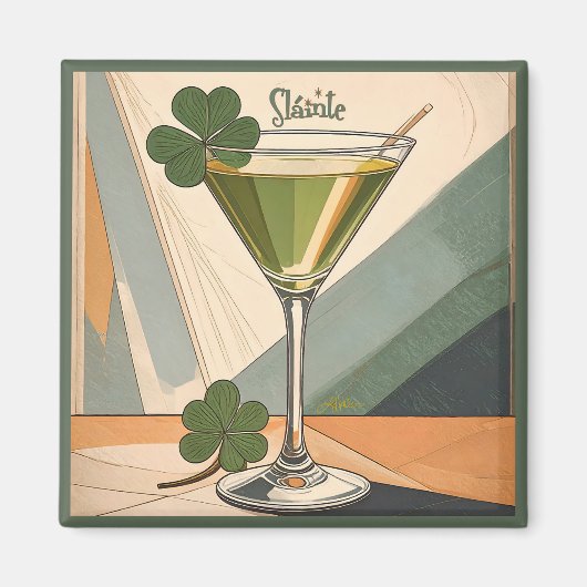 Mid Century Modern Art Shamrock Martini Sláinte! Magnet (Vorne)