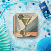Mid Century Modern Art Shamrock Martini Sláinte! Pappteller (Party)