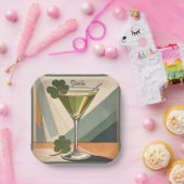 Mid Century Modern Art Shamrock Martini Sláinte!  Pappteller (Party)