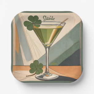 Mid Century Modern Art Shamrock Martini Sláinte! Pappteller