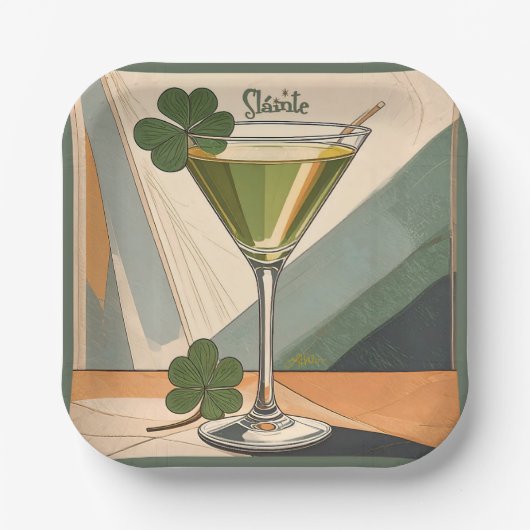 Mid Century Modern Art Shamrock Martini Sláinte!  Pappteller (Vorderseite)