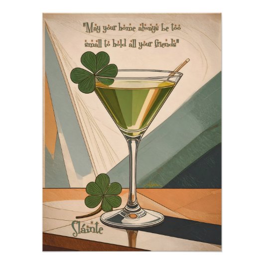 Mid Century Modern Art Shamrock Martini Sláinte! Poster (Vorderseite)