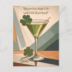 Mid Century Modern Art Shamrock Martini Sláinte! Postkarte