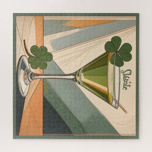 Mid Century Modern Art Shamrock Martini Sláinte! Puzzle (Horizontal)