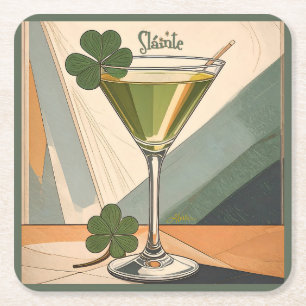 Mid Century Modern Art Shamrock Martini Sláinte! Rechteckiger Pappuntersetzer