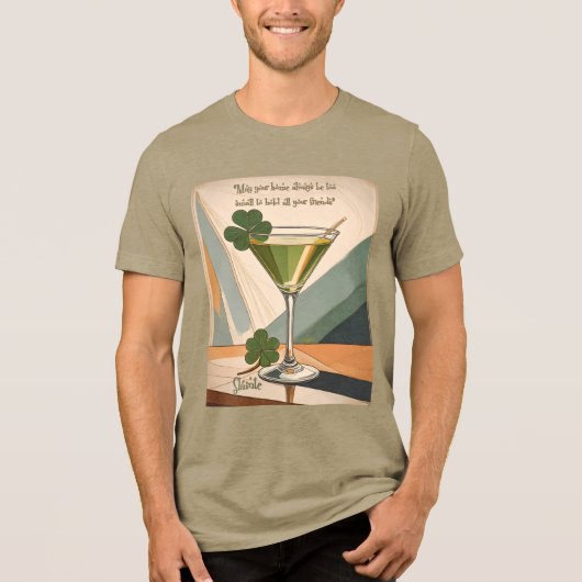 Mid Century Modern Art Shamrock Martini Sláinte! Tri-Blend Shirt (Vorderseite)