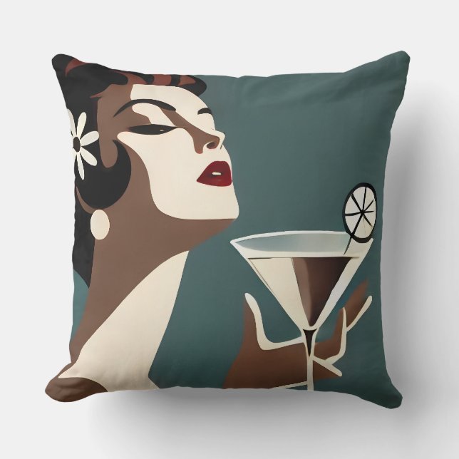 Mid Century Modern Art The Martini DIva Kissen (Vorderseite)