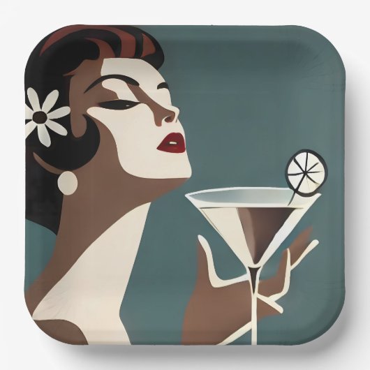 Mid Century Modern Art The Martini DIva Pappteller (Vorderseite)