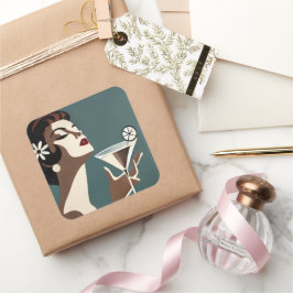 Mid Century Modern Art The Martini DIva Quadratischer Aufkleber